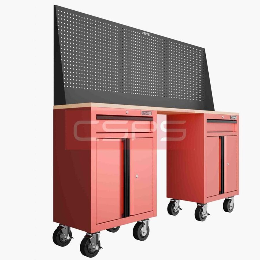 Bàn nguội cơ khí CSPS màu đỏ - 2 tủ 1 hộc kéo