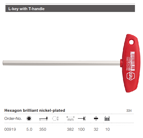 Tay vặn lục giác chữ T Wiha 00919 (5 x 350 x 382)