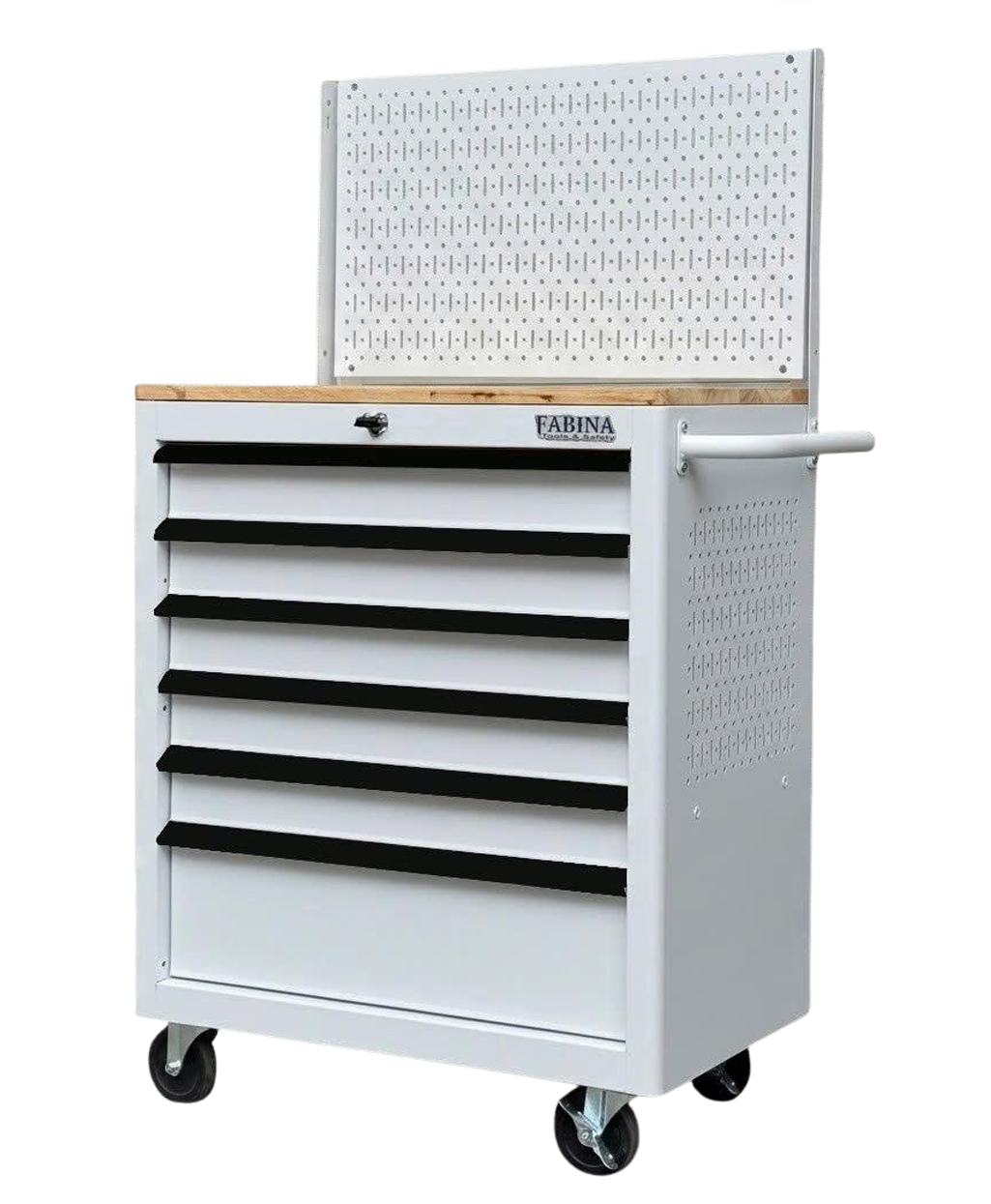 Tủ dụng cụ 6 hộc kéo màu trắng kèm vách lưới Fabina