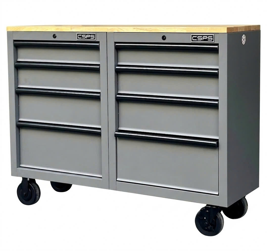 Tủ dụng cụ CSPS 122cm - 08 hộc kéo màu xám mặt ván gỗ