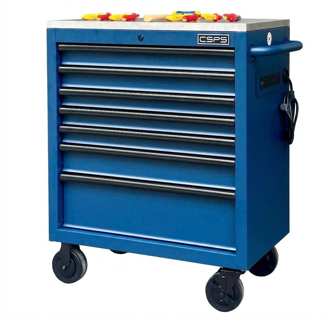 Tủ dụng cụ CSPS 76cm - 07 hộc kéo màu xanh dương (mặt inox)